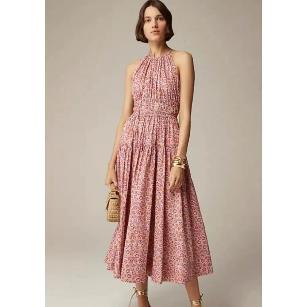 j. crew‎ tie-waist halter floral dress liberty ellie fabric ca089 women xxsmall